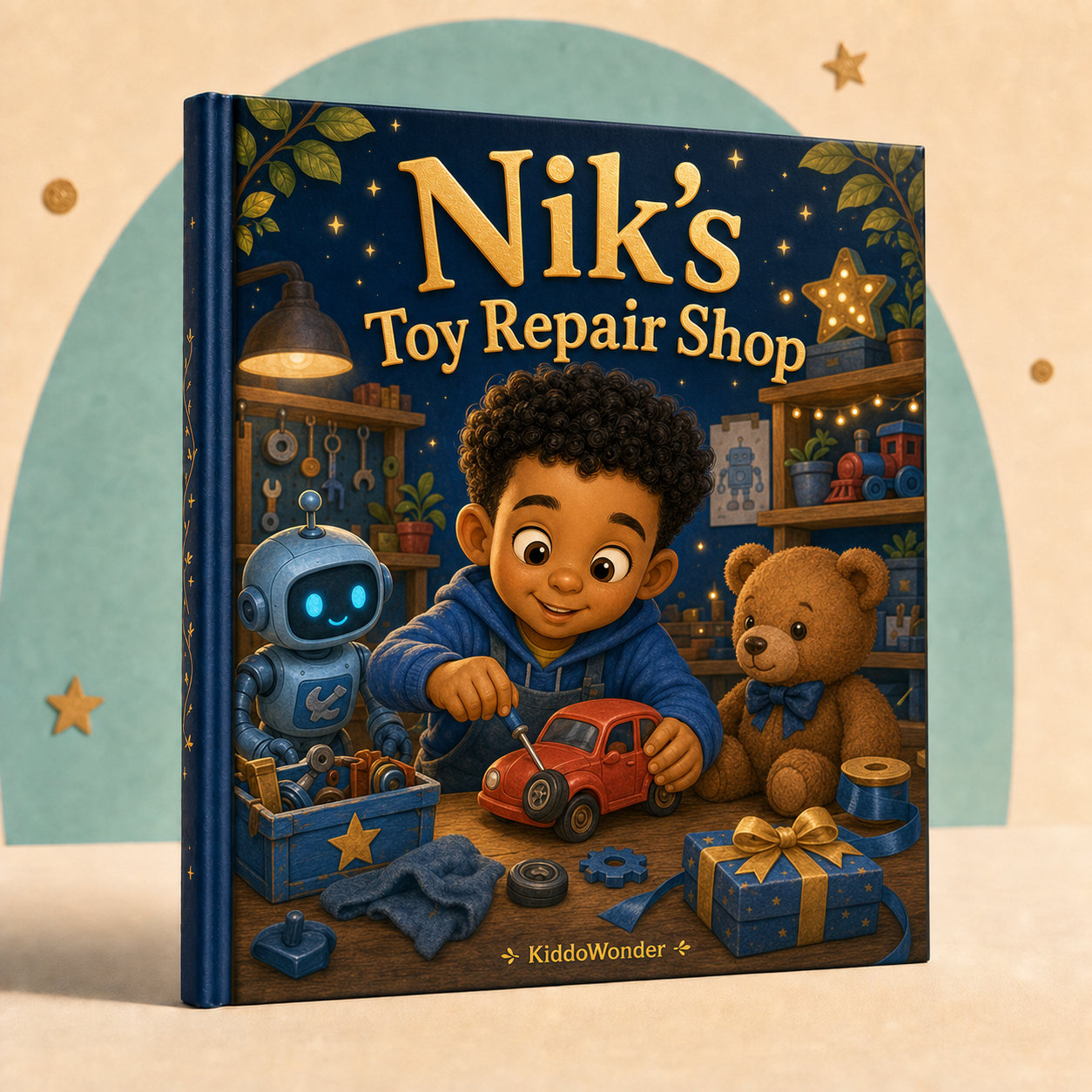 Nik's Toy Repair Shop personalized children's book cover